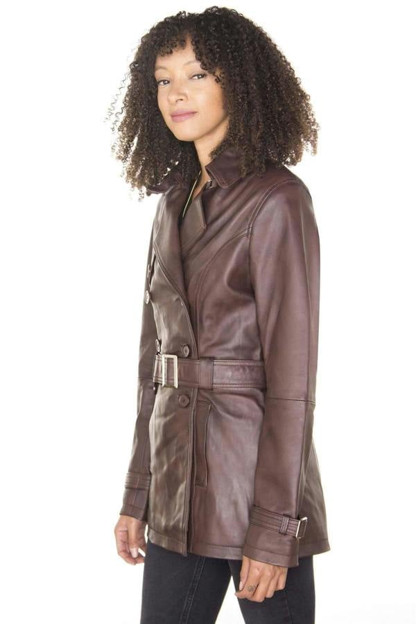 Infinity Leather Womens Nappa Leather Trench Coat-Mosul