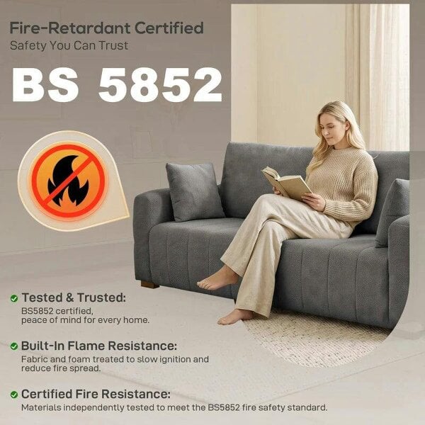 3 Seater Sofa, Upholstered Velvet Couch for Bedroom with Pillows, Padded Cushion and Wood Legs, Grey