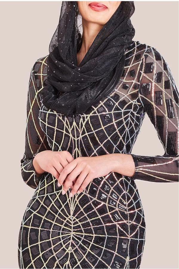 Modesty Geo Sequin Maxi Dress - Black DR3495MOD
