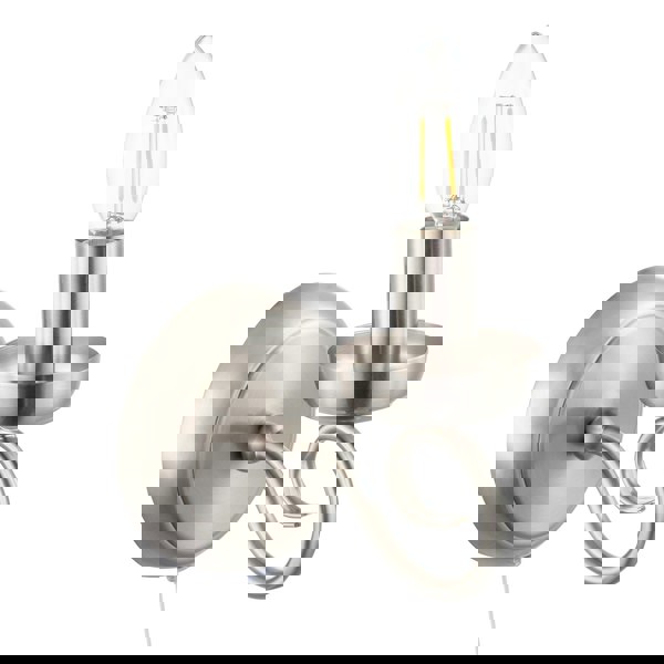 Traditional Satin Nickel Wall Light with Scroll Arm and Pull Switch Image 4