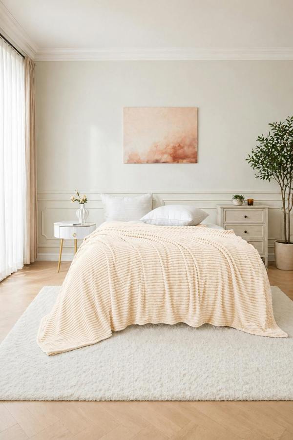 Dyzi Large Supersoft Ribbed Jacquard Fleece Throw Blanket 200 x 240cm
