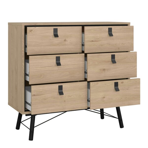 Wyld Haus Juno Natural Oak Wood Furniture Set - Wardrobe 3 Doors and 3 Drawers + Chest 6 Drawers + Bedside Table 2 Drawers