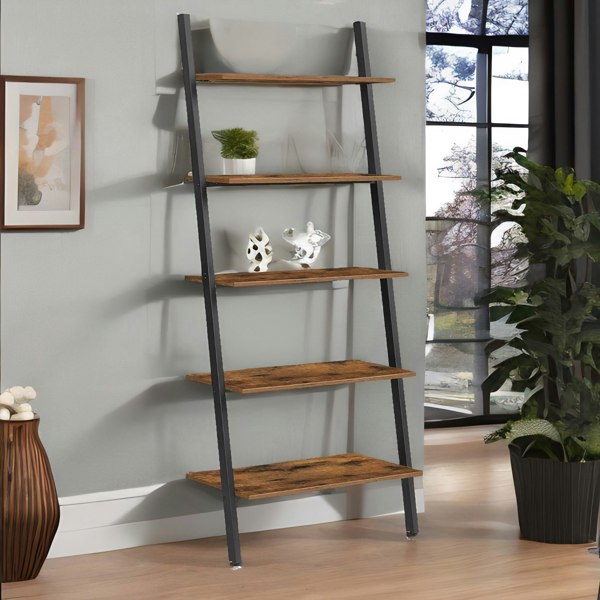 Rafaelo Mobilia Industrial 5 Tier Wall Ladder Shelf Rustic Brown