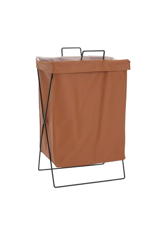 Living and Home Collapsible PU Leather Laundry Hamper with Metal Frame