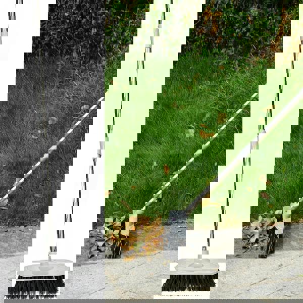Gr8 Garden Heavy Duty Stainless Steel Broom with Handle Outdoor Garden Hard Bristle Brush