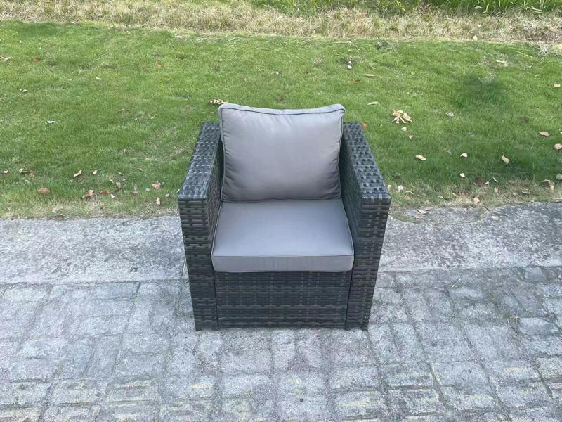 Fimous 8 Seater Rattan Garden Furniture Patio Set, Dining Table, Lounge Sofa Chair, 2 Side Tables, Big Footstool, 2 Small Stools, Dark Grey Mixed