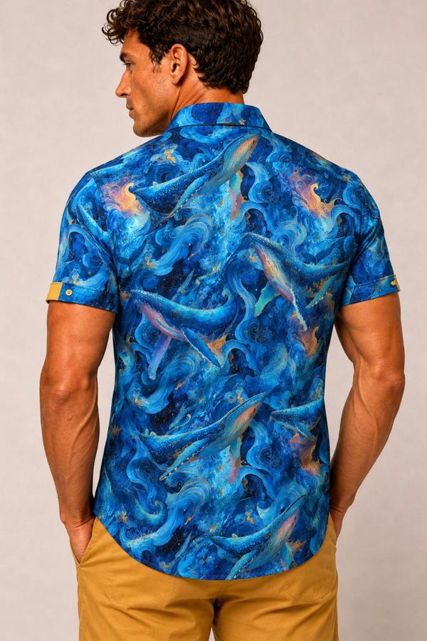 Claudio Lugli Leviathan Whale Print Short Sleeve Shirt