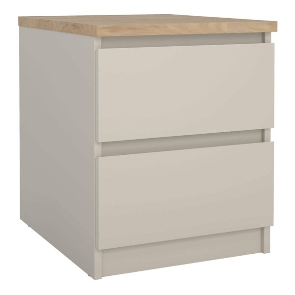 Wyld Haus Budapest Cream and Natural Oak Effect Wood Bedside Table 2 Drawers