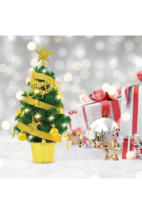 Living and Home Mini Artificial Pine Tree with Christmas Ornaments Desktop Decoration
