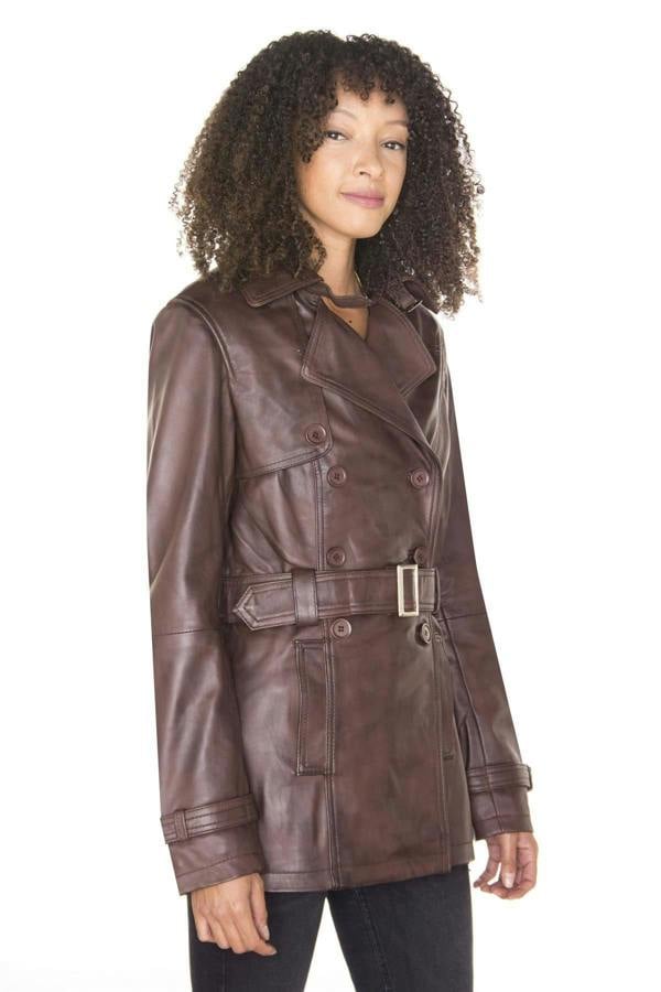 Infinity Leather Womens Nappa Leather Trench Coat-Mosul