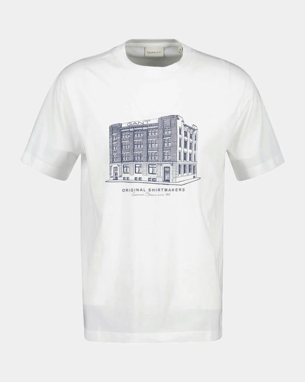 GANT Mens Factory Graphic Short Sleeve T-Shirt - 113 Eggshell | CHO | Designer Mens Short Sleeve T-Shirts
