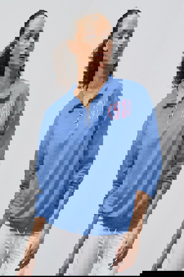 ENORSIA Half Zip High Neck Embroidery Sweatshirt