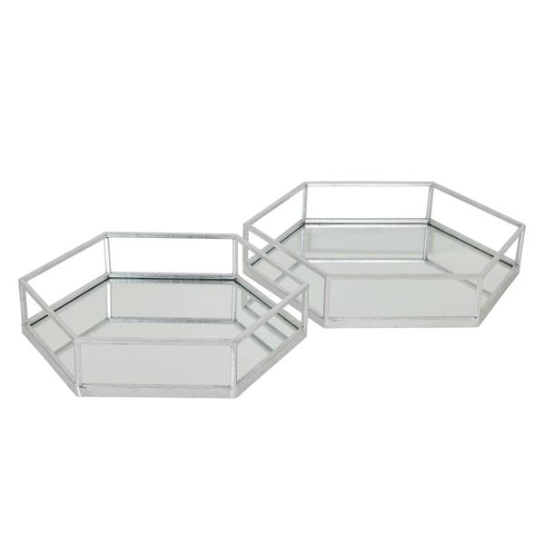 Hill Interiors Hexagon Tray Set (Pack of 2) - Silver - 