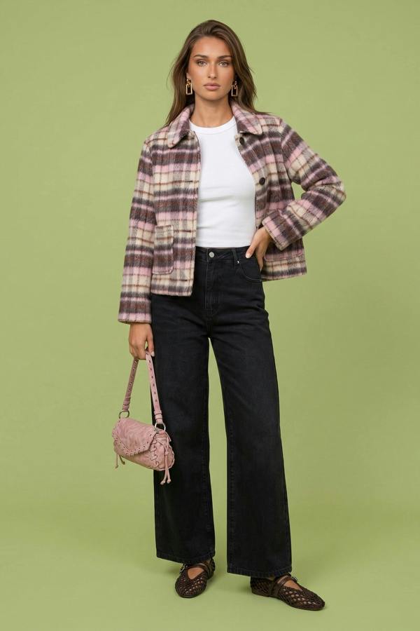 Urban Bliss Wool Blend Check Patch Coat