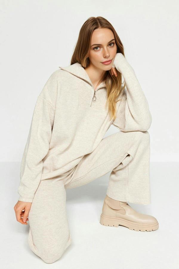 WOVCOR 2-Piece Loose Fit Zip-Up Knit Top & Pants Set
