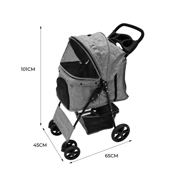 Monstershop Pet Stroller with Rain Cover - Woven Grey