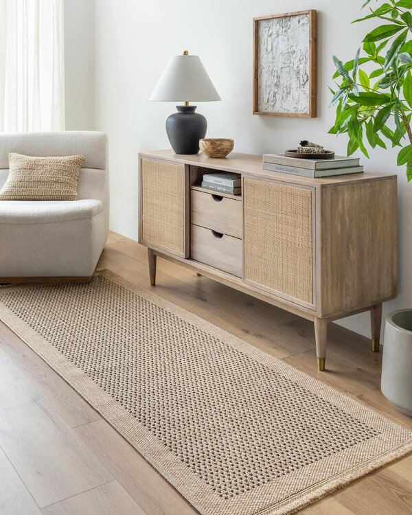 Livabliss Mirage MGE2302 Cottage Tan Black Fringe In- & Outdoor Jute-Look Rug - 80 x 220 cm