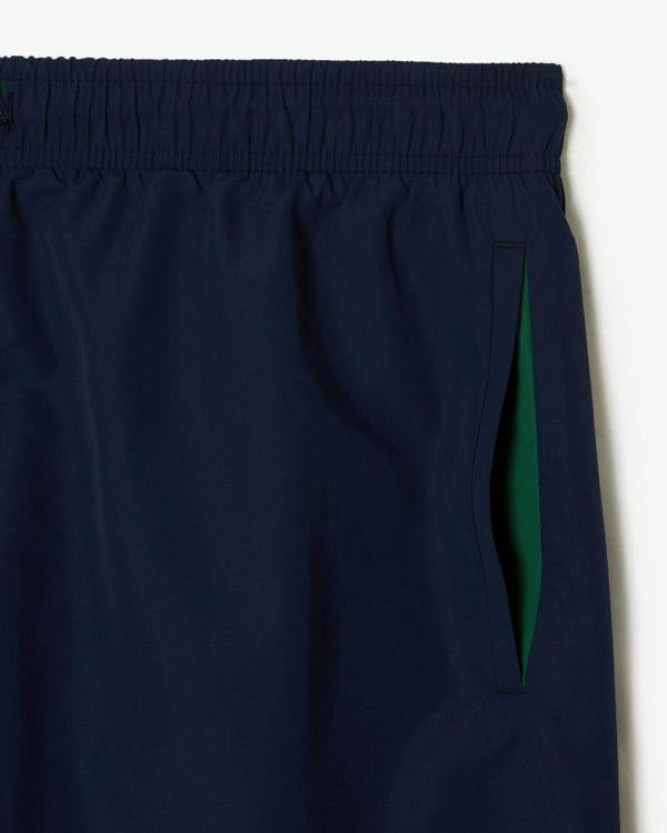 Lacoste Mens Light Quick-Dry Swim Shorts - Navy Blue/Green 802 | CHO | Designer Mens Shorts