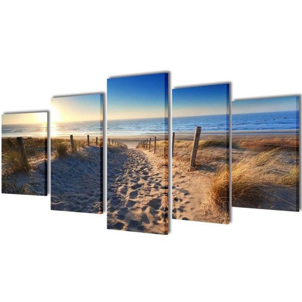 Berkfield Canvas Wall Print Set Sand Beach 200 x 100 cm