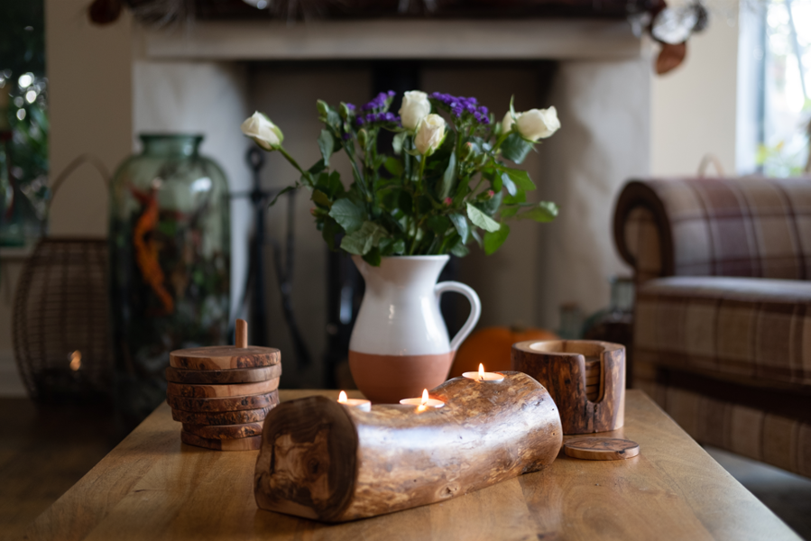 Verano Spanish Ceramics Olive Wood - Rustic Tea Light Log