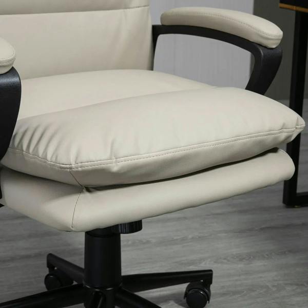 Light grey PU leather chair footrest pad on a black swiveling base
