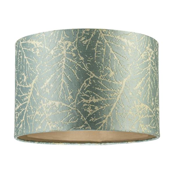 Abstract Botanical Motif Jacquard Fabric Lamp Shade in Silver Duck Egg Image 1