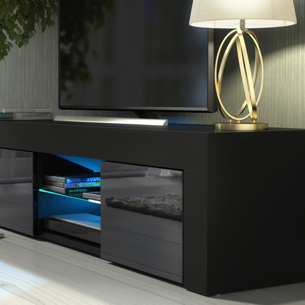 Mex Furniture 130cm TV Unit Cabinet TV Stand with Black High Gloss Doors