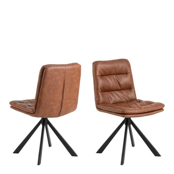 Wyld Haus Set of 2 Havdrup Tan Brown Faux Leather Swivel Dining Chairs