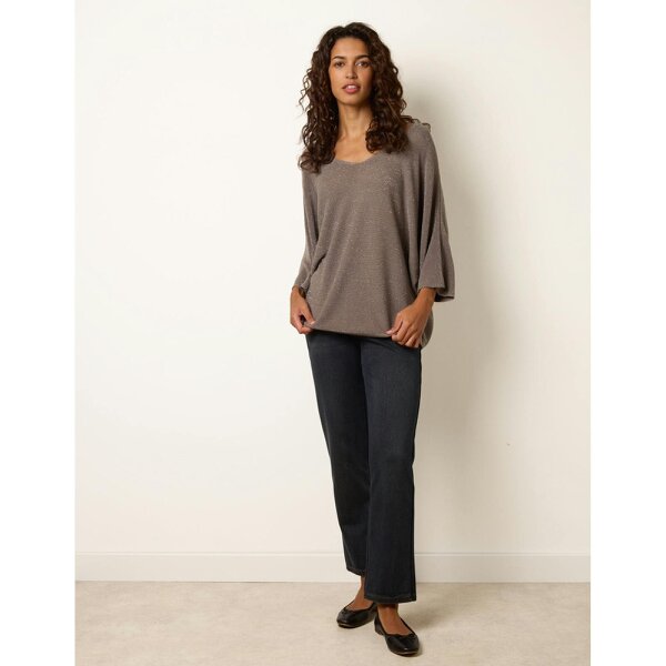 Blue Vanilla Metallic V Neck Knitted Ripple Jumper