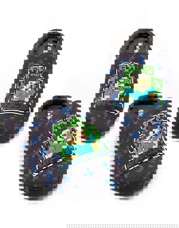 Minecraft Boys Blue Creeper Zombie Sequin Applique Slip On Loafer Slippers [dis]