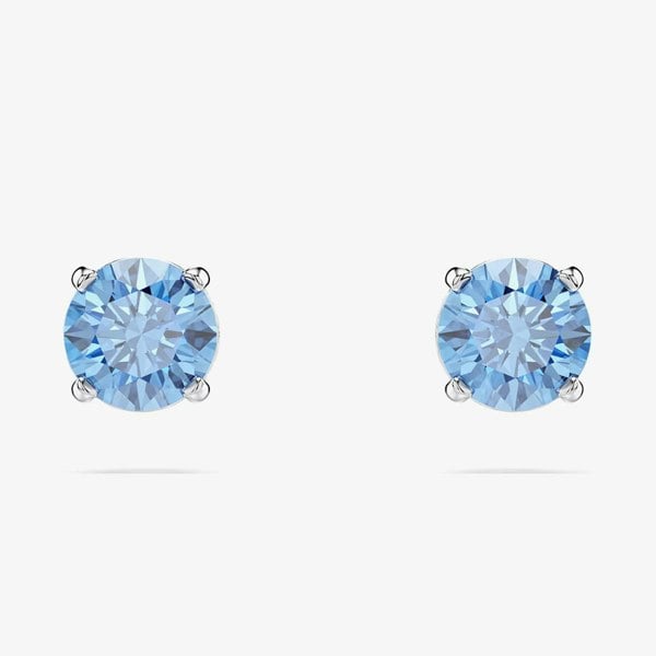 Swarovski Stilla Attract Rhodium Plated Round Blue Zirconia Stud Earrings 5734250