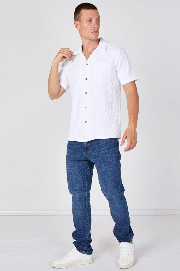 Textured Short Sleeve Revere Collar Shirt