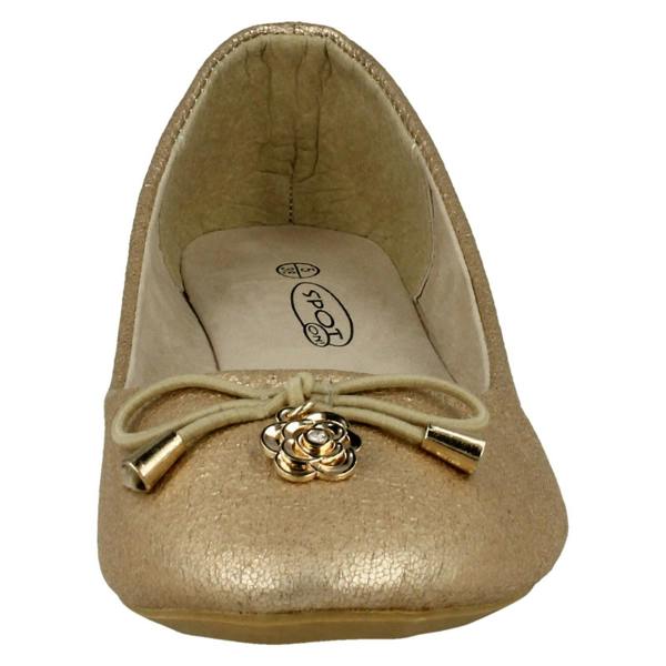 Spot On Ladies Spot On Flat Ballerina Metal Flower Attachment Bow
