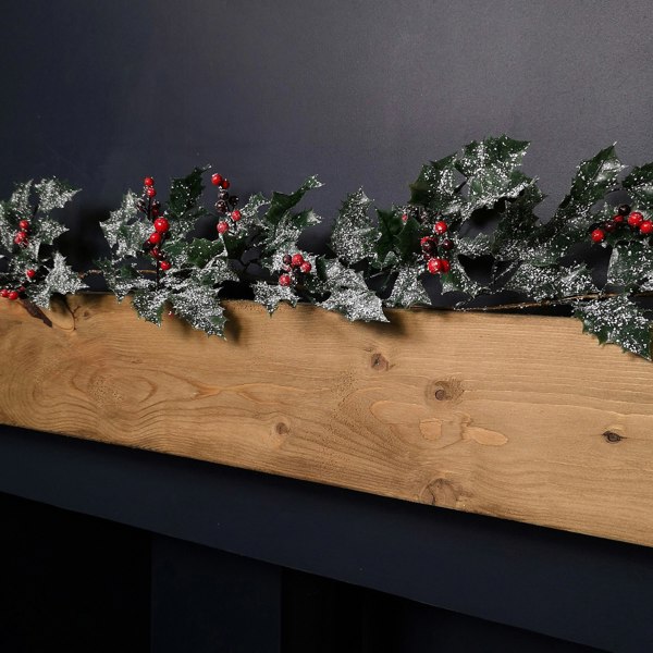 Samuel Alexander 1.8m Frosted Green Holly Leaf & Berry Glitter Garland Christmas Decoration