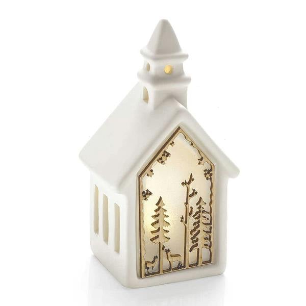 Pia LED Light-Up Christmas House Decoration, White Ceramic Church with