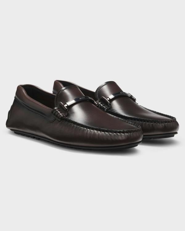 BOSS Orange Noel Mens Leather Driver Shoes with Branded Hardware - Dark Brown 205 | CHO | Designer Mens Shoes