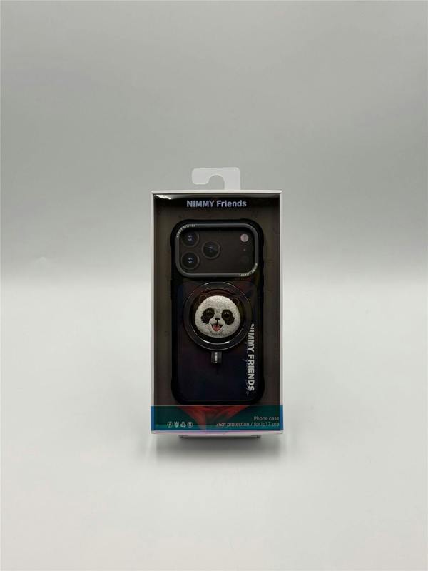 Nimmy Friends Nimmy Big Eye Cute Pet Travel Panda Face Case with Detachable MagSafe Grip for iPhone 17 Pro 6.3" Black Grey