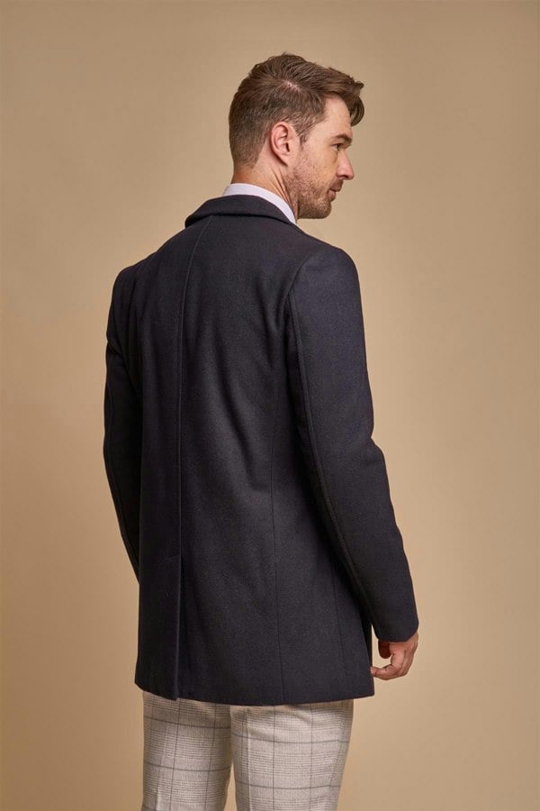 Marcus navy long coat back