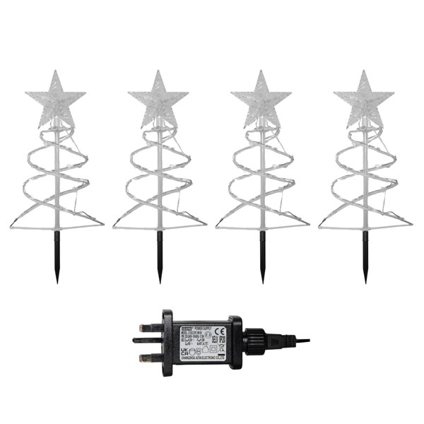 Samuel Alexander 45cm Set of 4 Light up White Spiral Christmas Tree Garden Path Lights with 100 Warm White LEDs