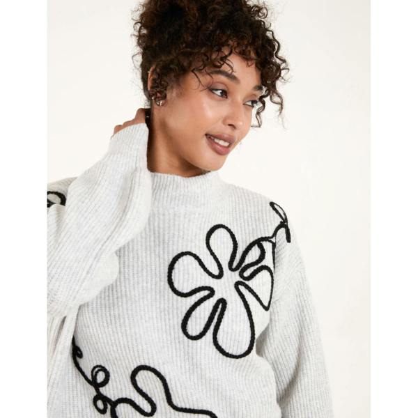 Blue Vanilla Abstract Flower Embroidery Jumper