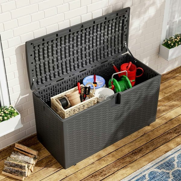 127cm W 99 Gallons Rattan Garden Storage Outdoor Deck Box Garden Storage Boxes Living and Home