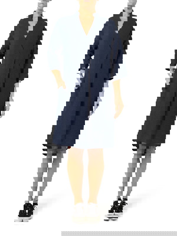 PennyPlain Notch Neck Dress - Navy