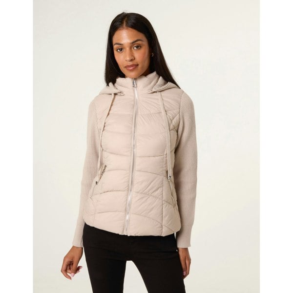 Blue Vanilla Knitted Sleeve Puffer Jacket