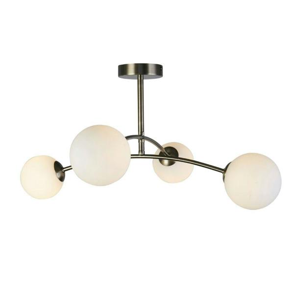 Pagazzi Lighting Ellison 4 Light Antique Brass & Frosted Glass Flush Ceiling Light