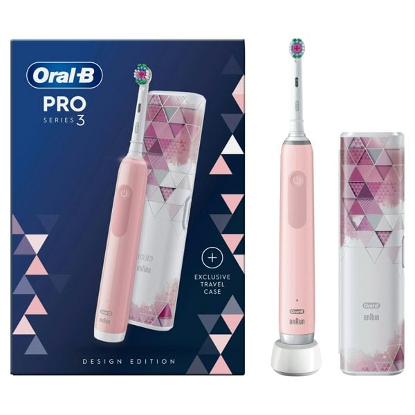 Oral-B Pro 3 3500 Pink Electric Toothbrush with Mod Motif Travel Case