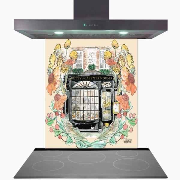 Claire Louise - Designer Bettys In Full Bloom Glass Kitchen Splashback