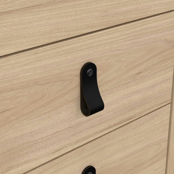 Wyld Haus Wildberry Natural Oak Wood Bedside Table 2 Drawers Leather Handles