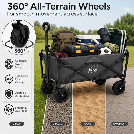Neo Direct Neo Grey Folding Wagon Garden Cart 138L 120kg