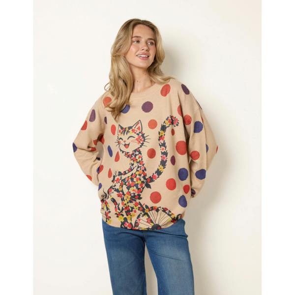 Blue Vanilla Floral Cat-On-Bicycle Jumper