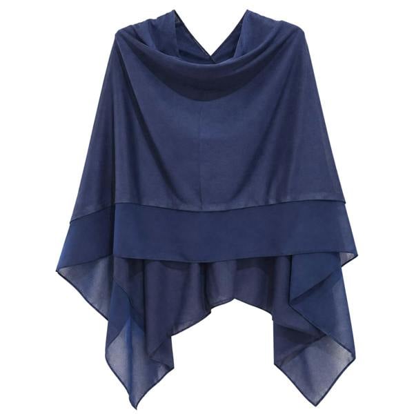 Love EMVY Wool Blend Poncho Shawl Wrap with Contrast Chiffon Border